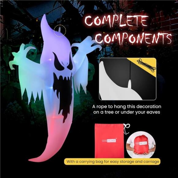 5FT Color Changing Halloween Inflatable Yard Decor - Hanging Ghost - Picture 5 of 7